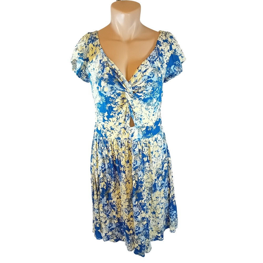 George Floral Fit & Flare Floral Shirred Front Tie Cut Out Cottagecore Dress XL
